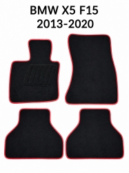 Auduma paklāju kompl. BMW X5 F15 (2013-2020) / ar sarkano ādas apmali ― AUTOERA.LV
