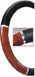 Stūres apvalks, melns/hroms/koka imitācija, 37-39cm ― AUTOERA.LV