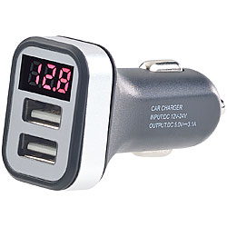 Digitālais auto voltmetrs ar 2xUSB līgzdam (2.1A & 1.0A) 12 V/24V  